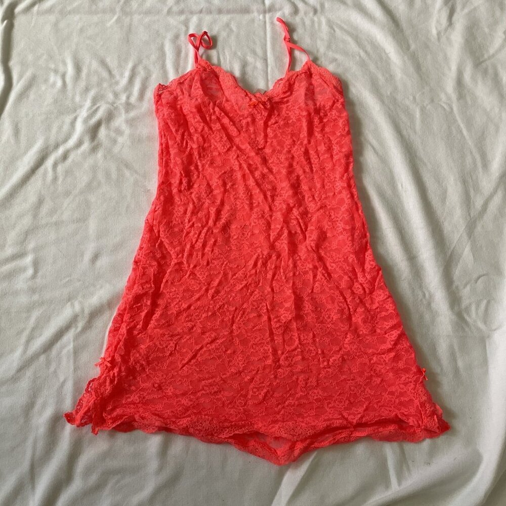 Victorias Secret Red Lace Chemise Nightgown S/P Adjustable Straps